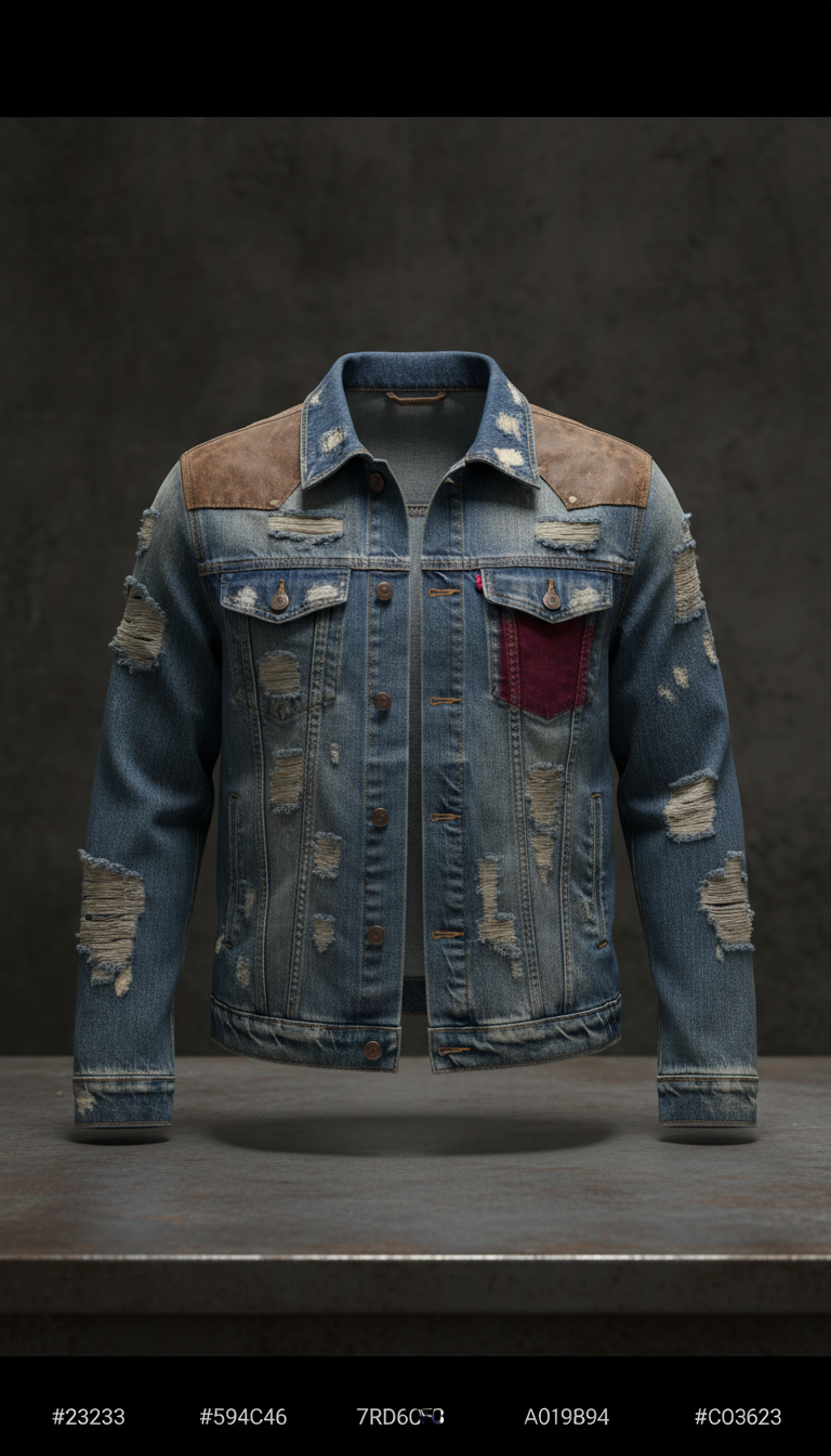 Distressed Denim Jacket with Raw Seams