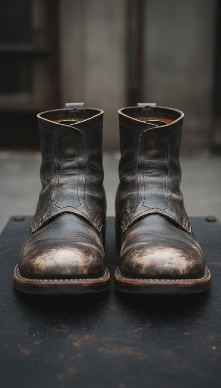 Weathered Leather Boots with Grippy Lug Sole